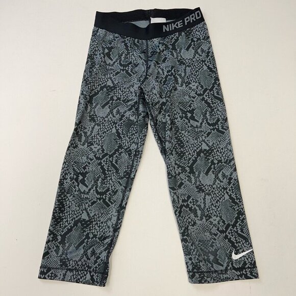 Nike Pro Womens Cropped Pants Multicolor Dri Fit Pull On Stretch Snake Print S - Picture 1 of 10